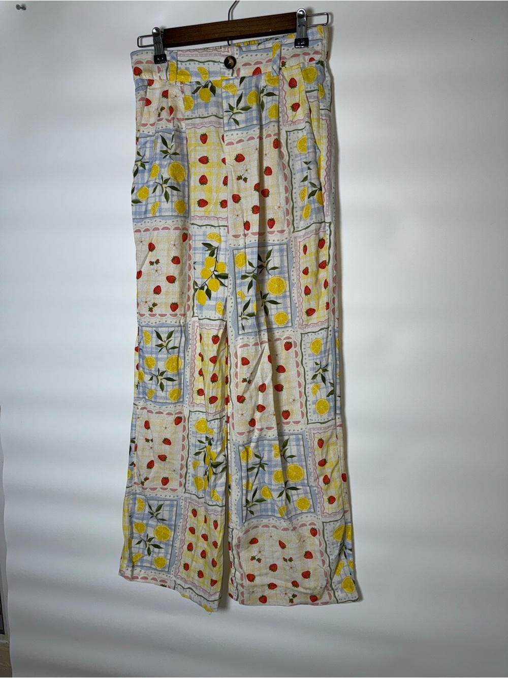 Tuiléa Strawberry Lemon Print Linen Blend Wide‎ Leg Pants Cottagecore 
Medium - Picture 3 of 12